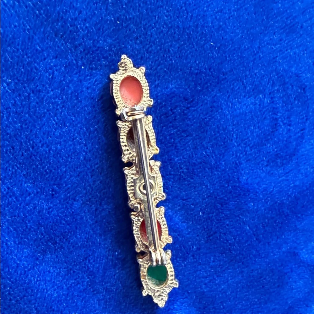 Vintage Scarab Cabochon Bar Pin - Multicolor
